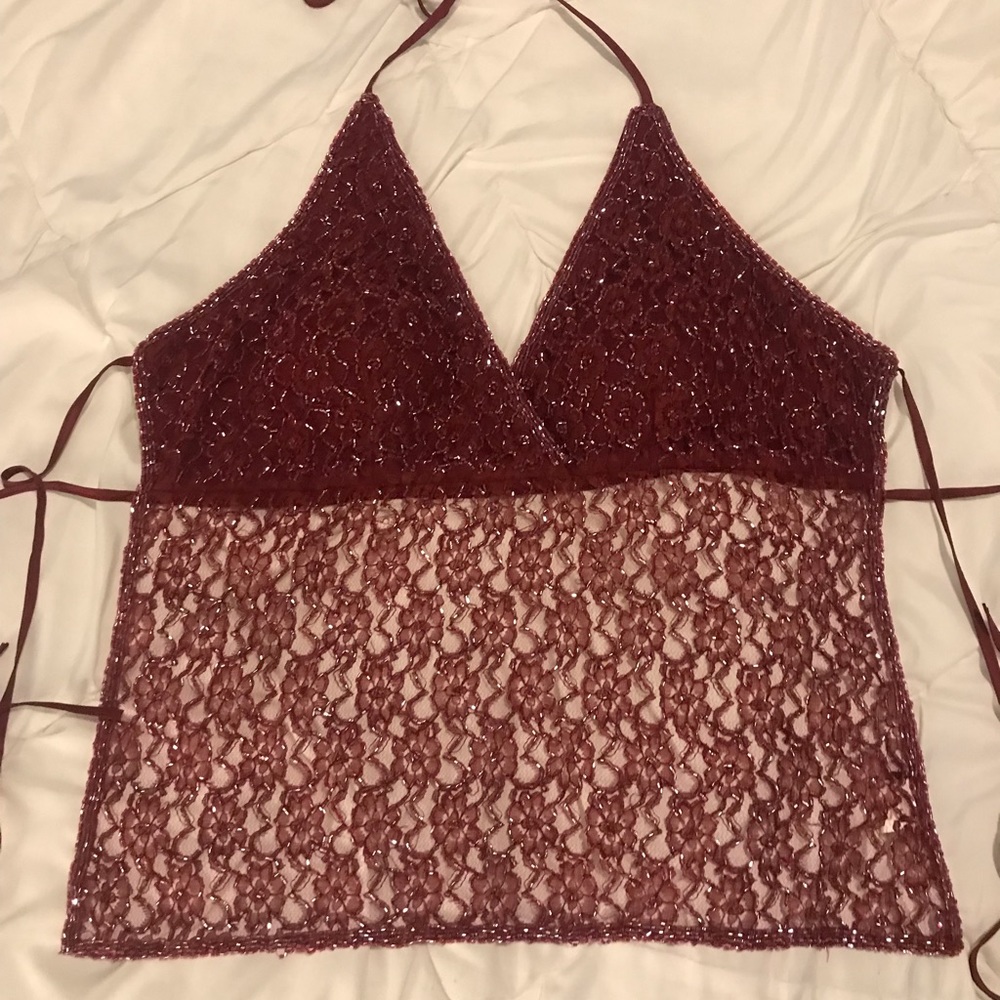 Beaded backless tank top size large maroon